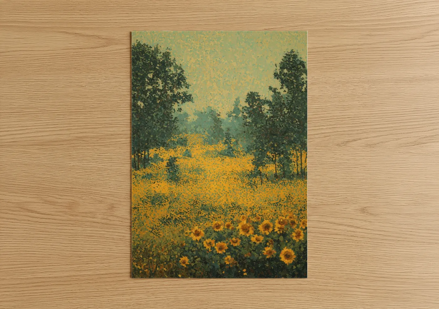 Golden Sunflower Meadow with Forest Trees Wall Art