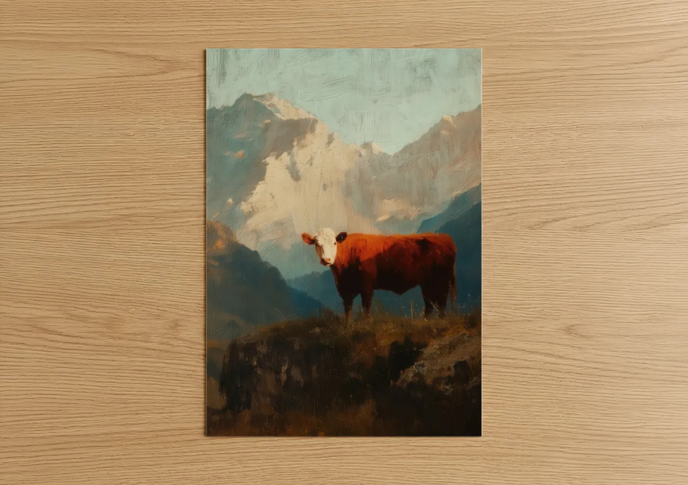 Hereford Cow Mountain Landscape Wall Art