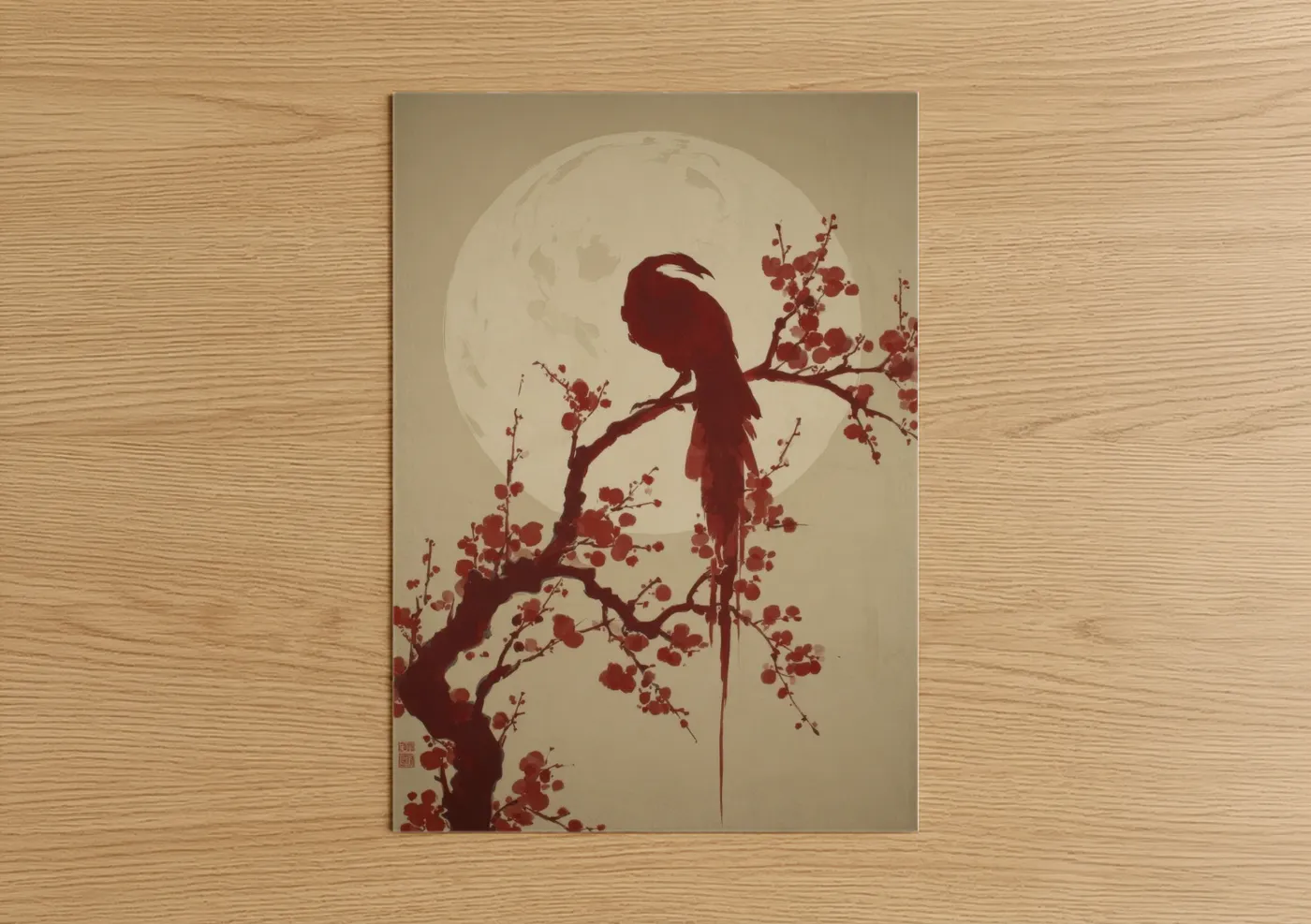 Cherry Blossom Phoenix Silhouette Wall Art