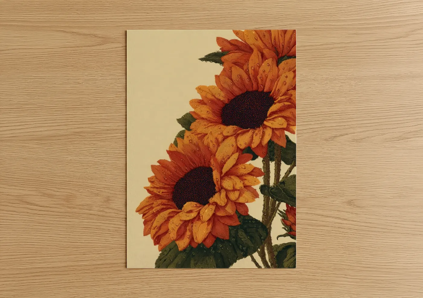 Vibrant Sunflowers Botanical Illustration Wall Art