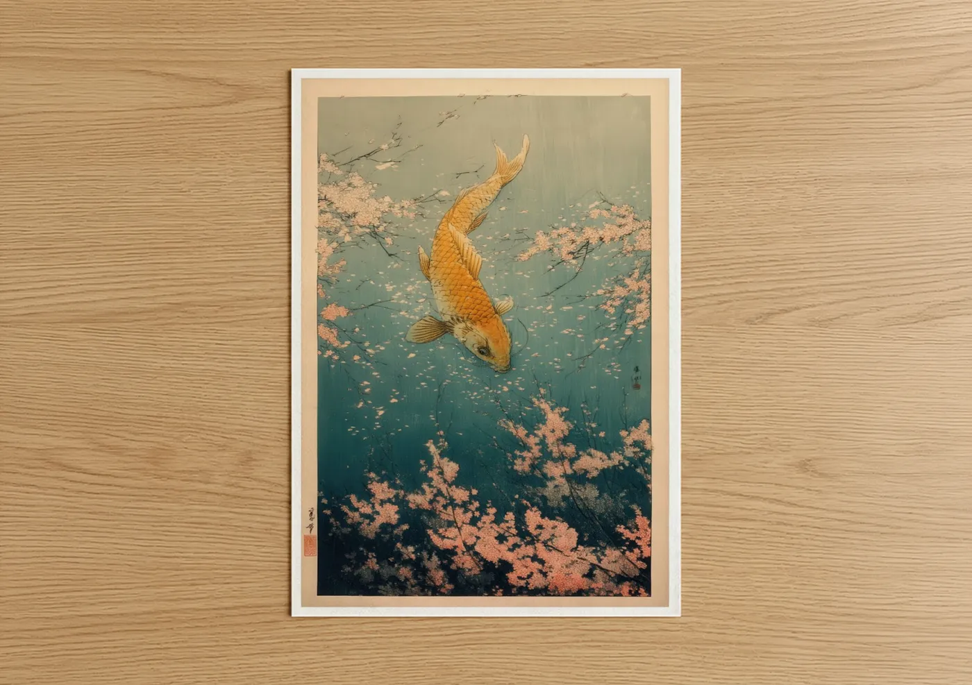 Golden Koi Fish Cherry Blossom Wall Art