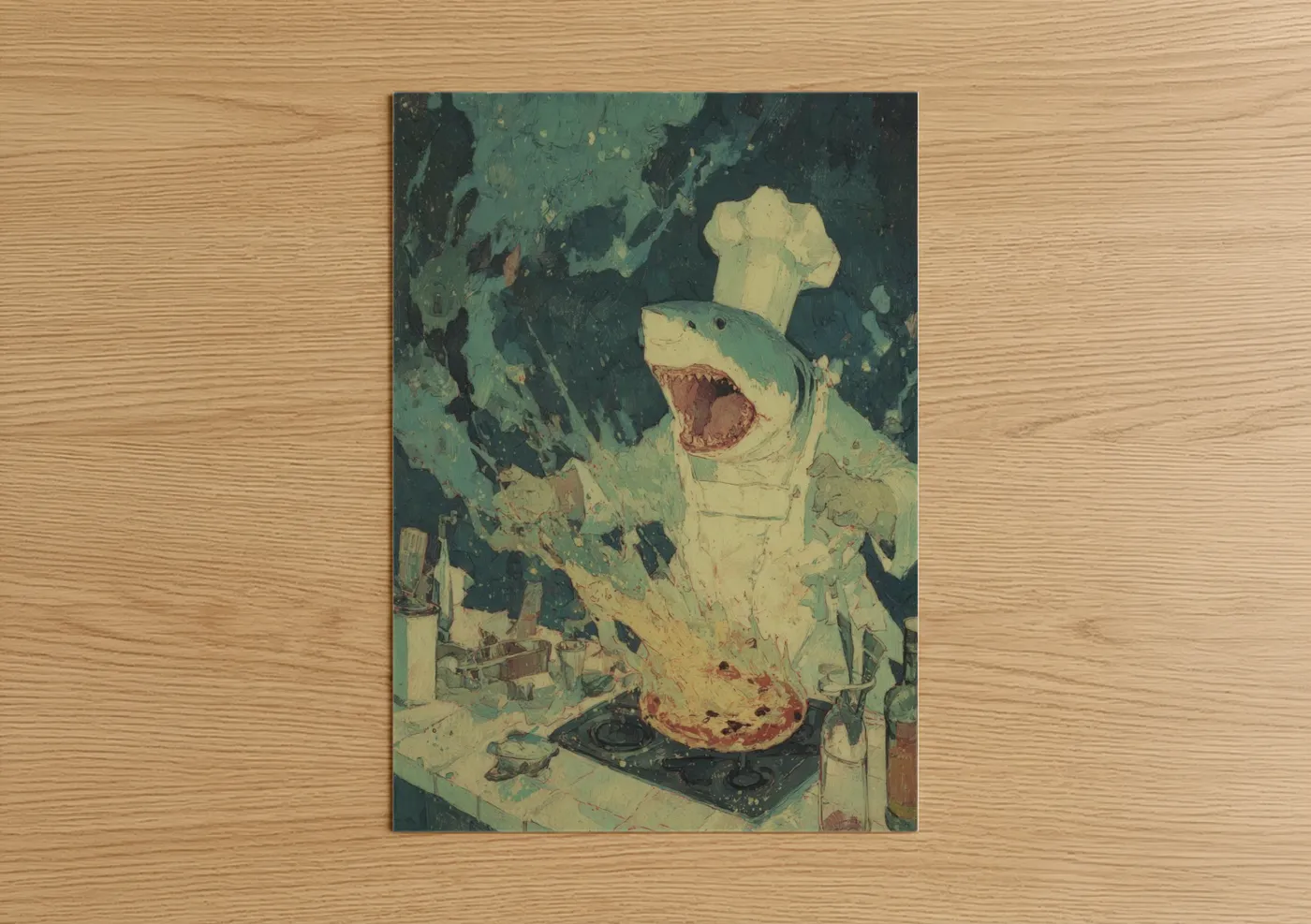 Chef Shark Cooking Surreal Wall Art