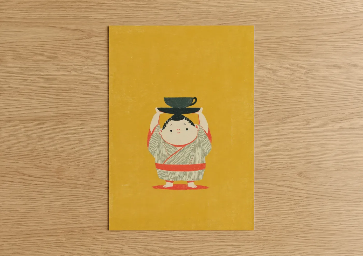 Golden Sumo Wrestler Illustration Wall Art