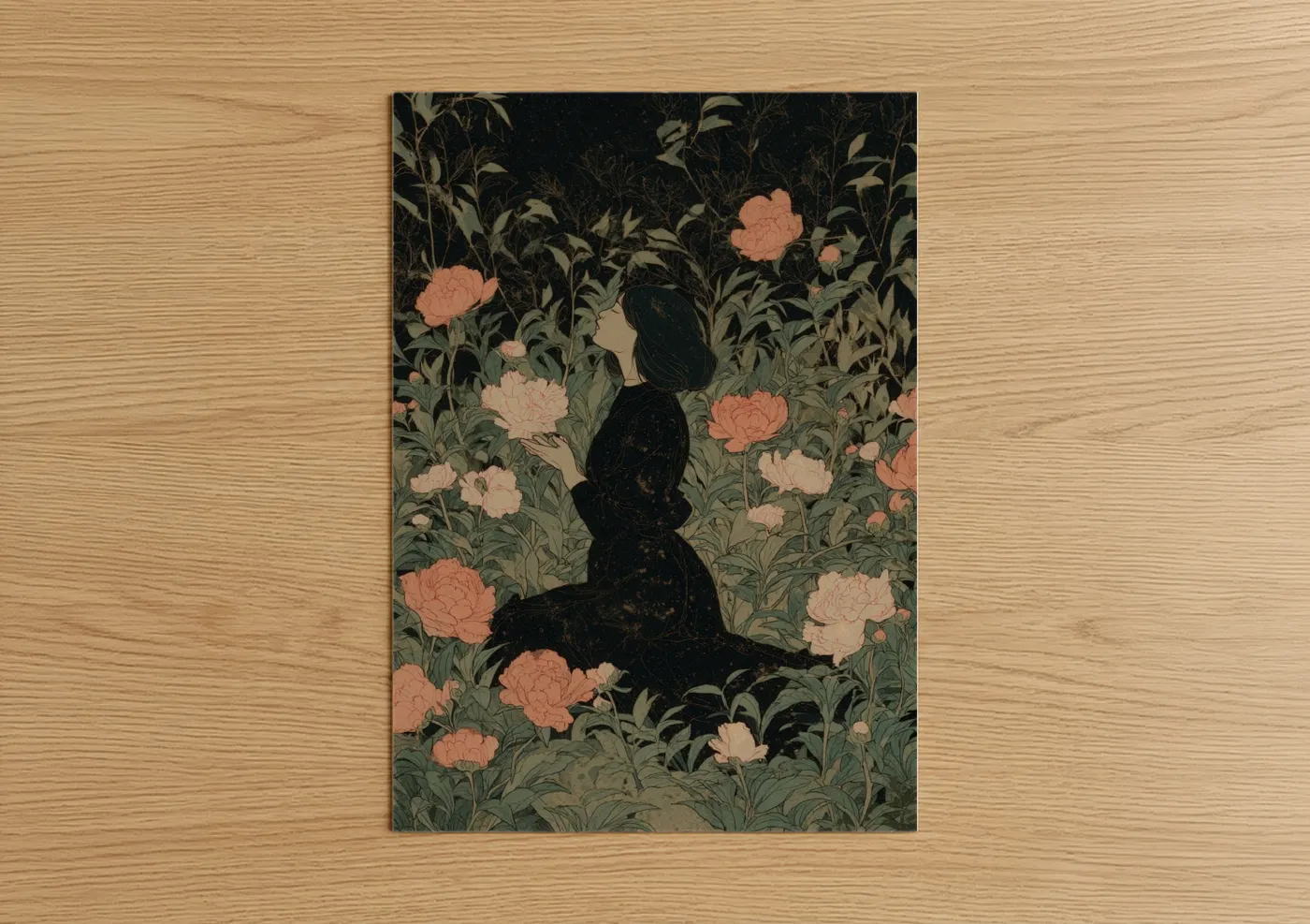 Woman Yoga Pose Floral Garden Meditation Wall Art