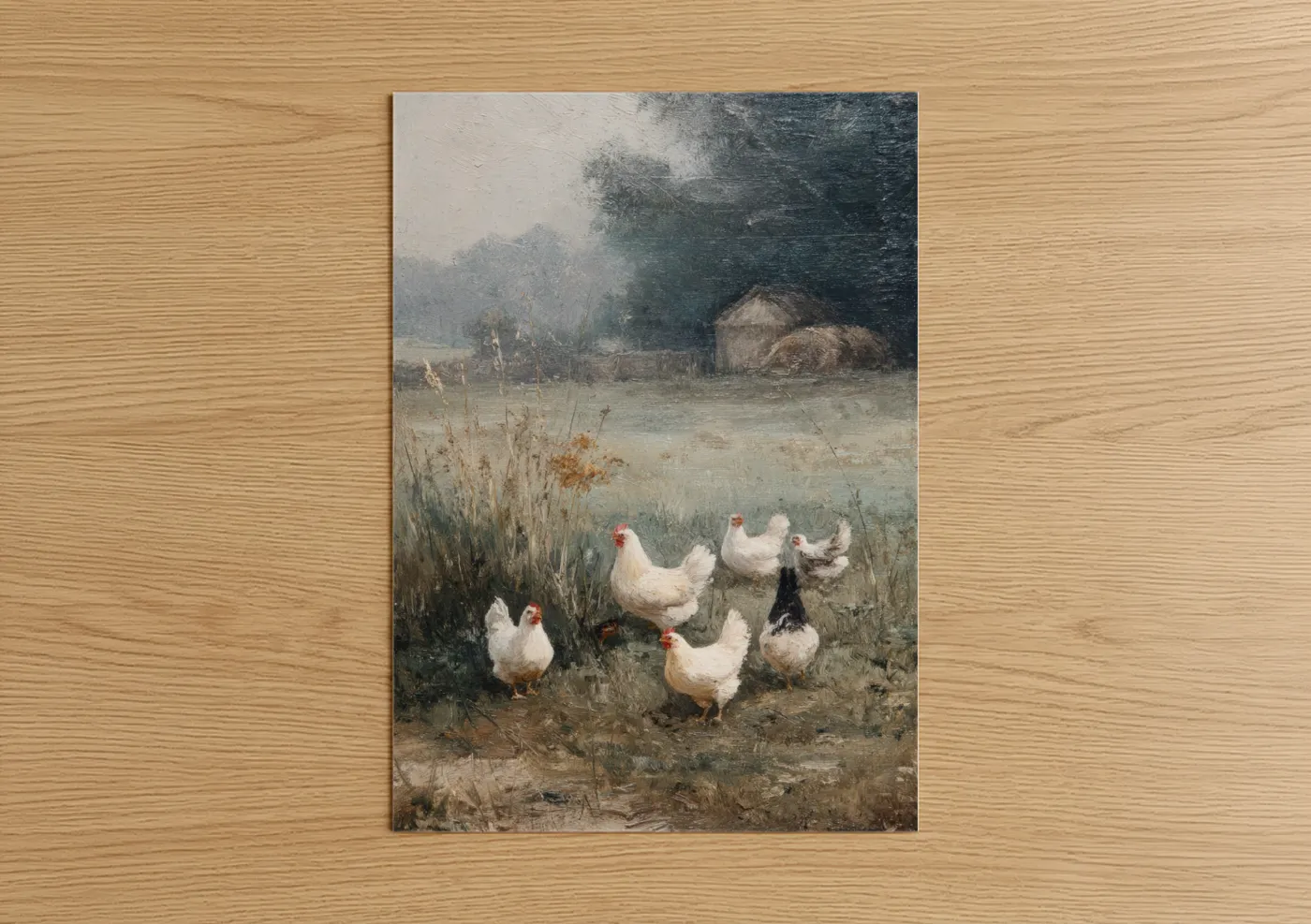 Farmyard Chickens Classic Oil Painting Wall Art
