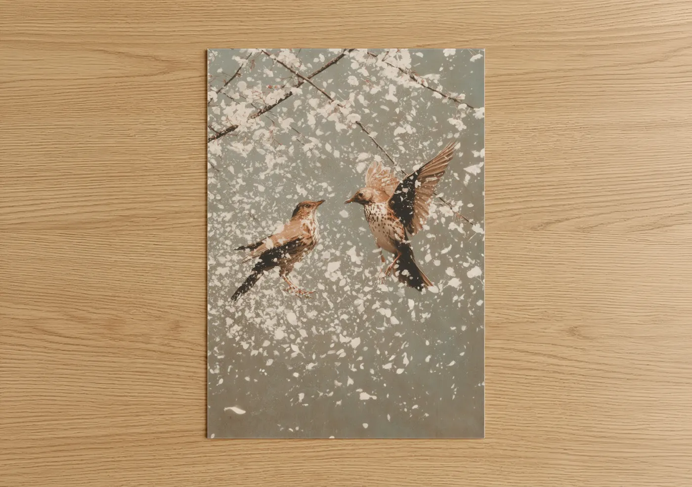 Spring Thrush Pair Cherry Blossom Wall Art