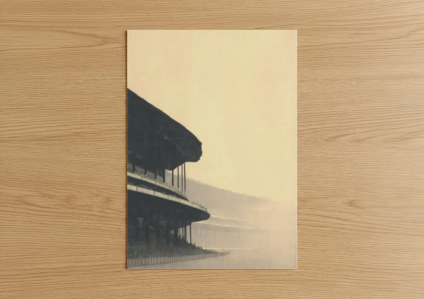 Misty Stadium Architecture Vintage Wall Art