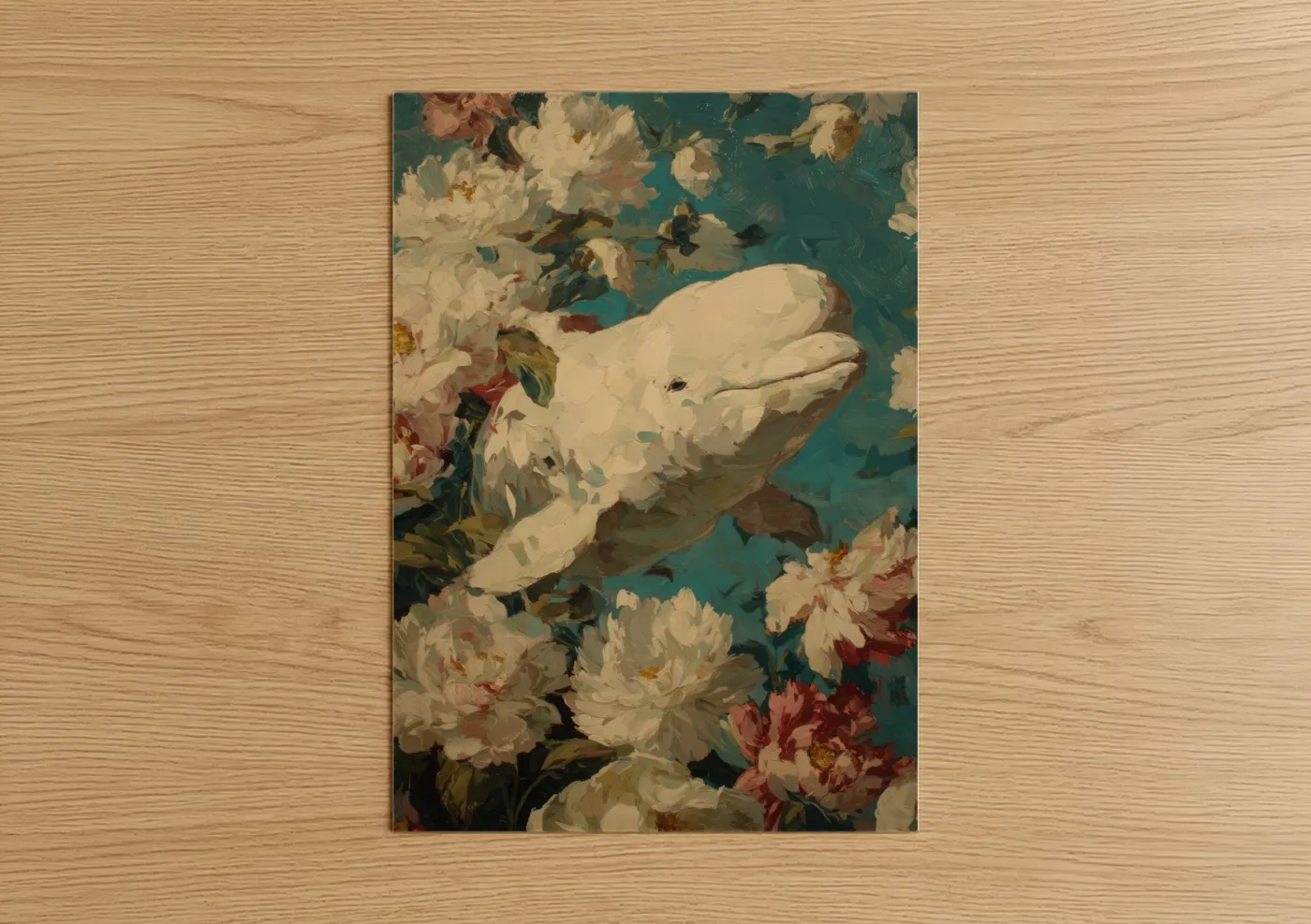 Beluga Whale Floral Painting Wall Art