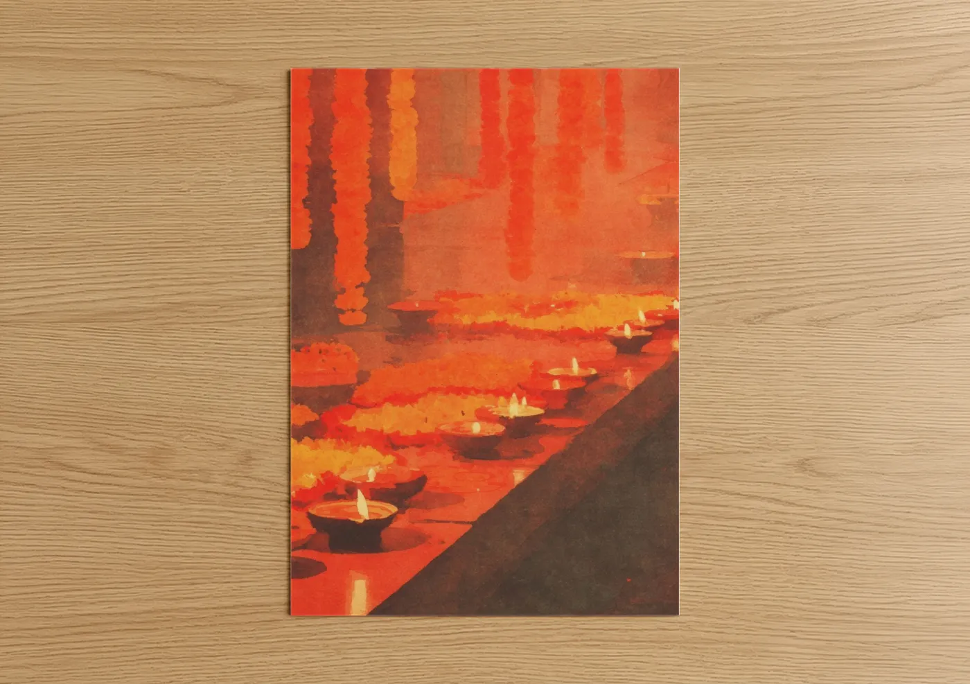 Sacred Temple Lamps Hindu Spiritual Wall Art