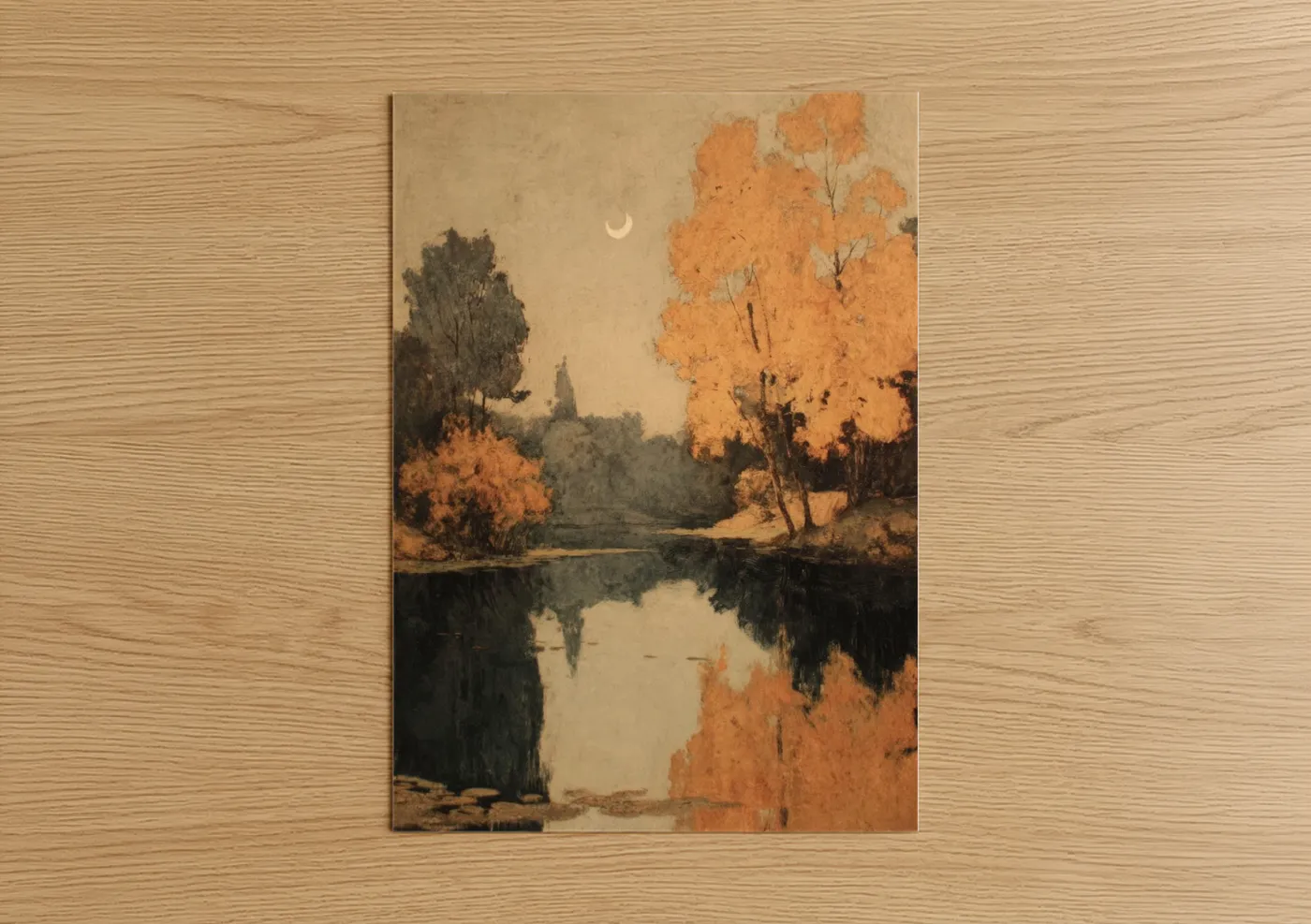 Autumn Moonlight River Landscape Wall Art