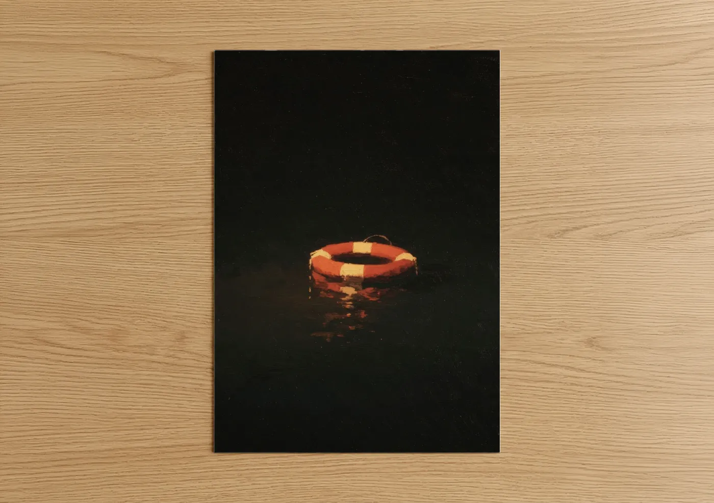 Glowing Life Ring Night Ocean Wall Art