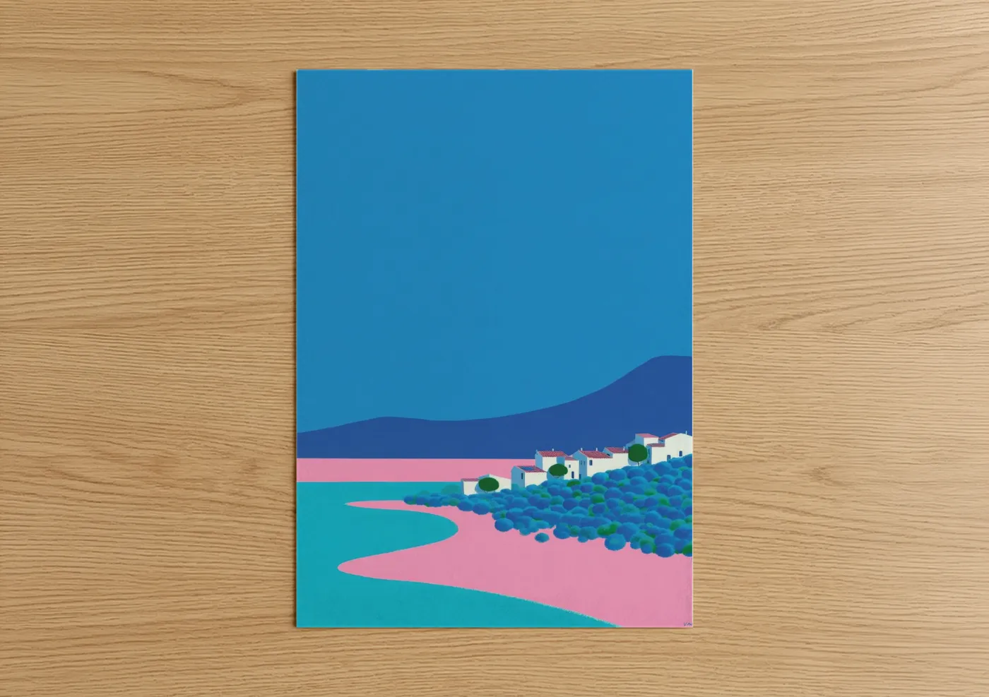 Minimalist Coastal Village Art Print Wall Art