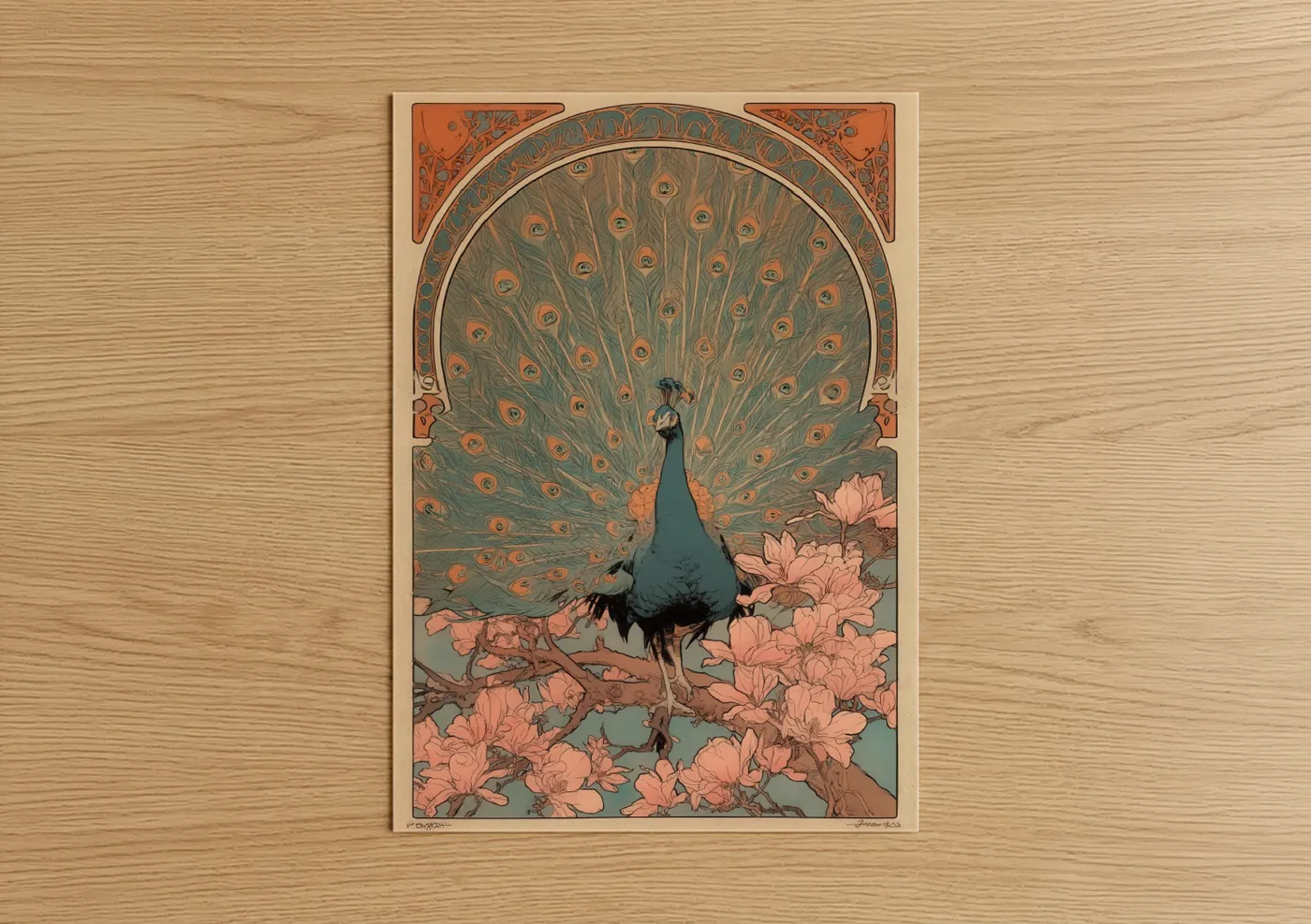 Blossom Peacock Art Deco Illustration Wall Art