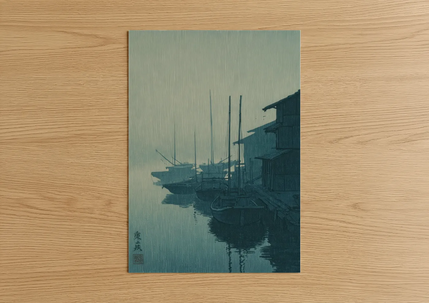 Moody Sailboats Rain Dock Watercolor Wall Art