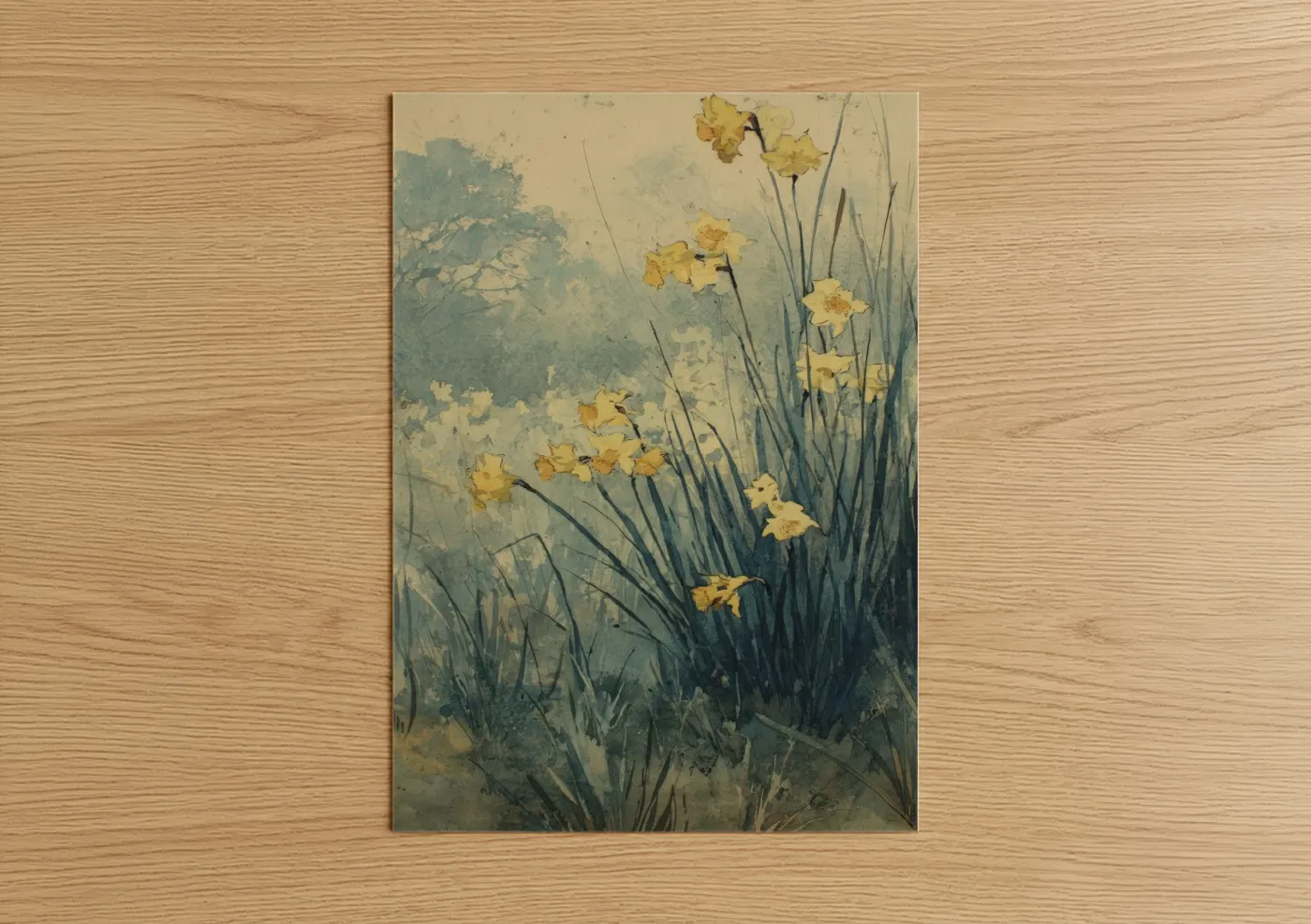 Golden Daffodils Watercolor Painting Wall Art