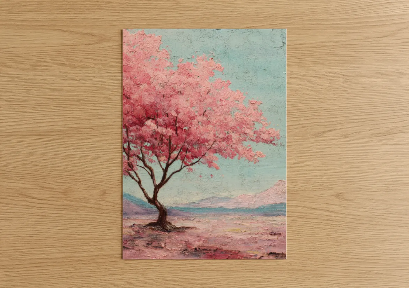 Pink Cherry Blossom Desert Landscape Wall Art