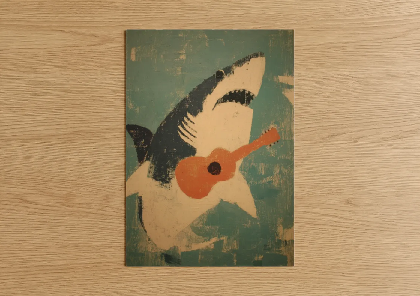 Great White Shark Playing Guitar Wall Art