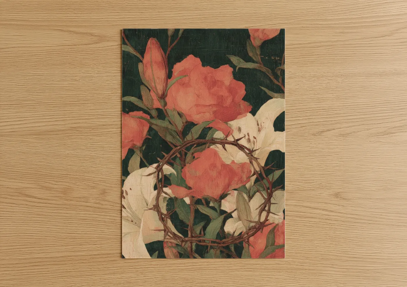 Coral Easter Roses Vintage Floral Wall Art