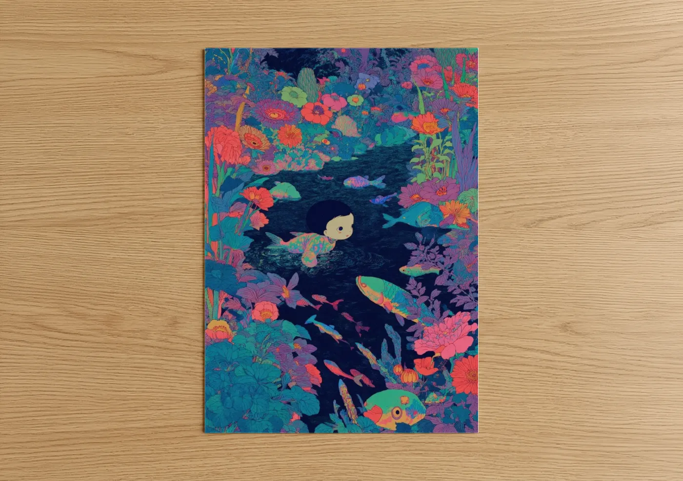Coral Siren Mythical Creature Illustration Wall Art