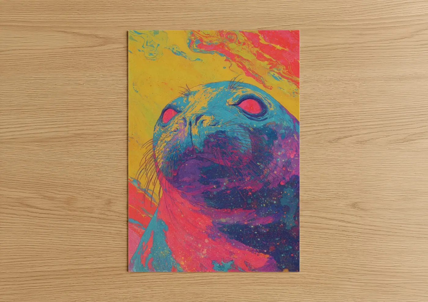 Neon Seal Abstract Watercolor Wall Art