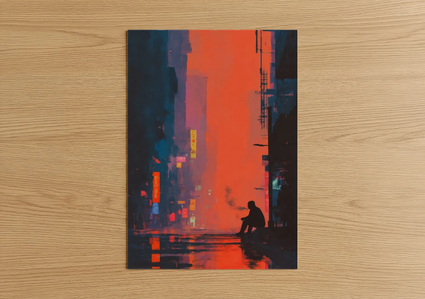 Urban Smoke Neon Night Contemplation Wall Art
