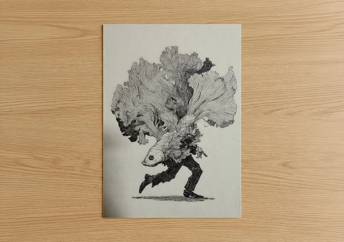 Dancing Betta Fish Line Wall Art