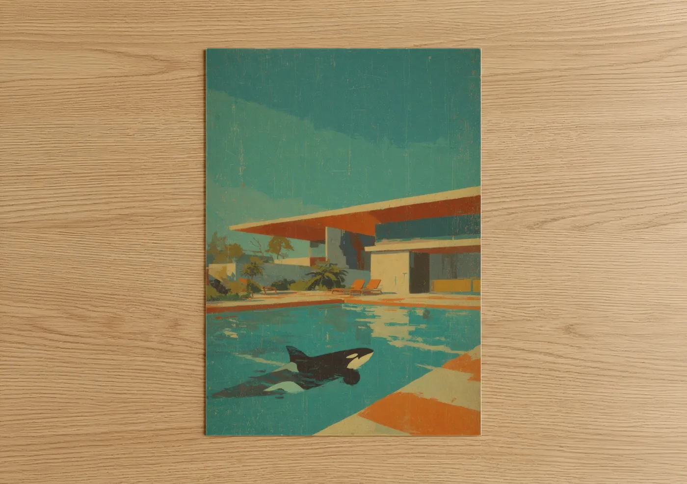 Retro Poolside Orca Whale Wall Art