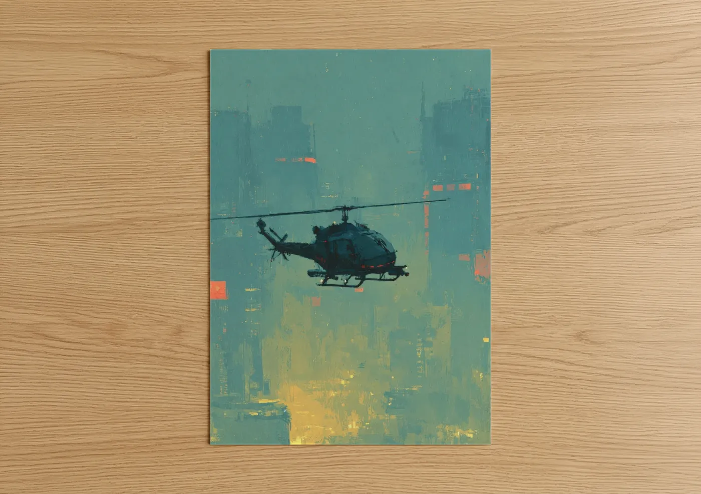 Urban Helicopter Sci-Fi Cityscape Wall Art