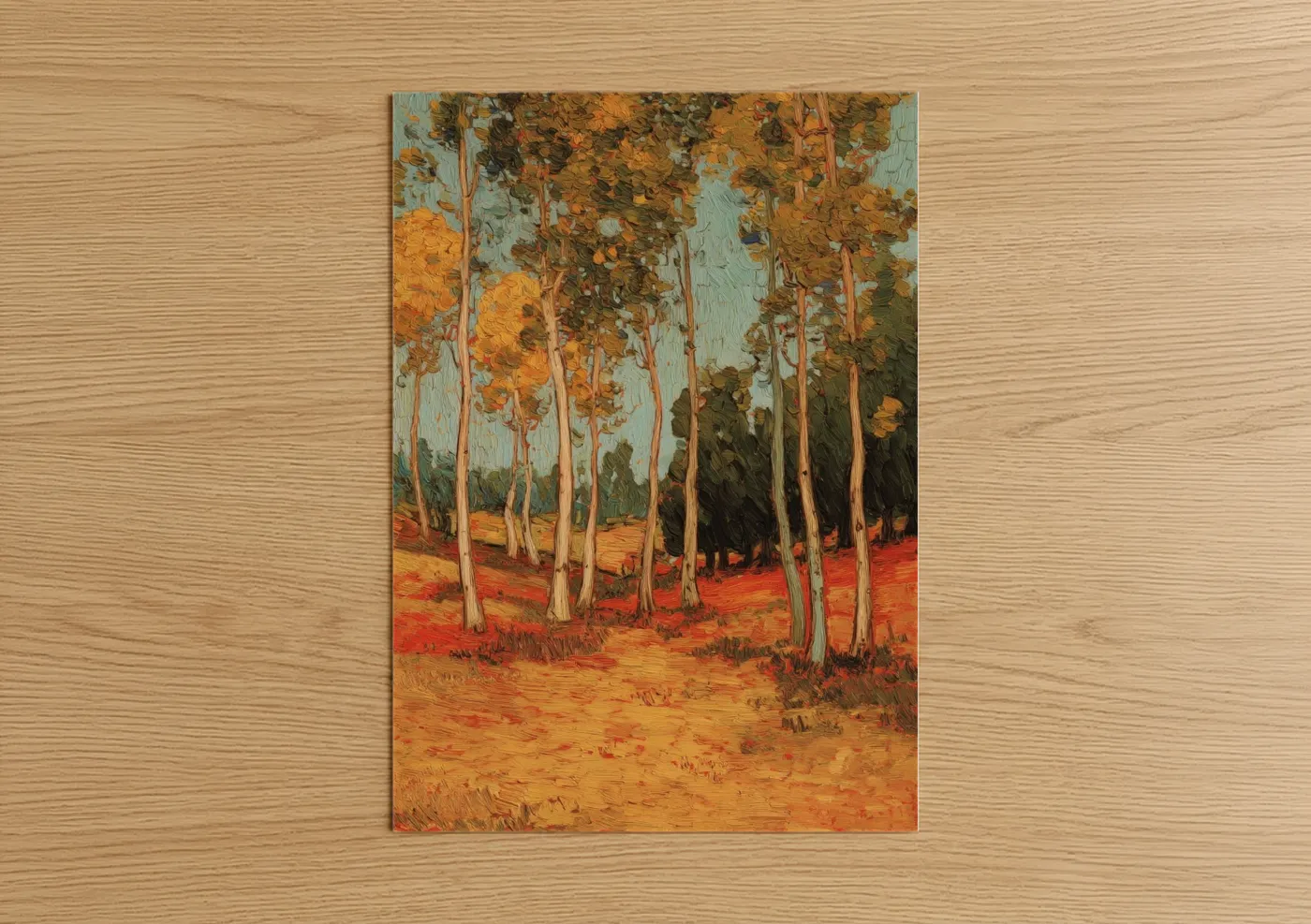 Golden Eucalyptus Forest Sunset Painting Wall Art