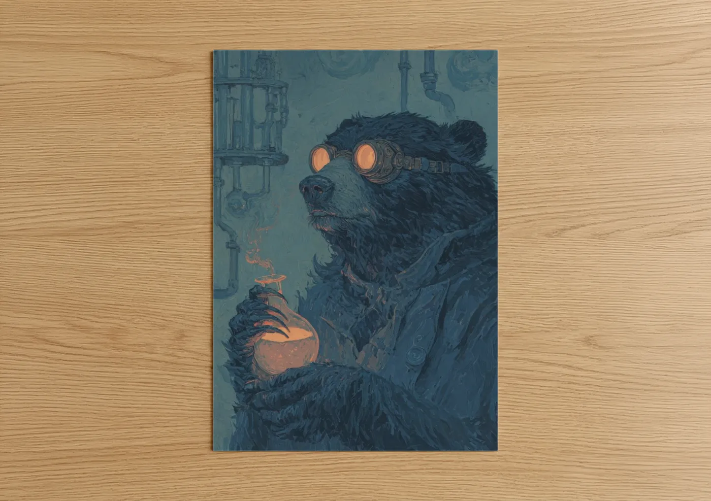 Steampunk Sloth Bear Industrial Fantasy Wall Art