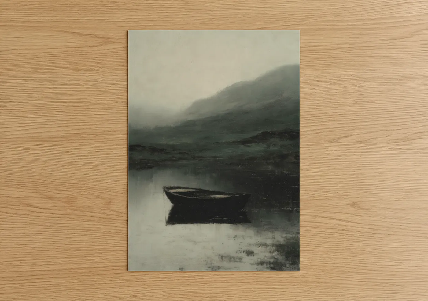 Moody Dock Boat Mist Landscape Wall Art