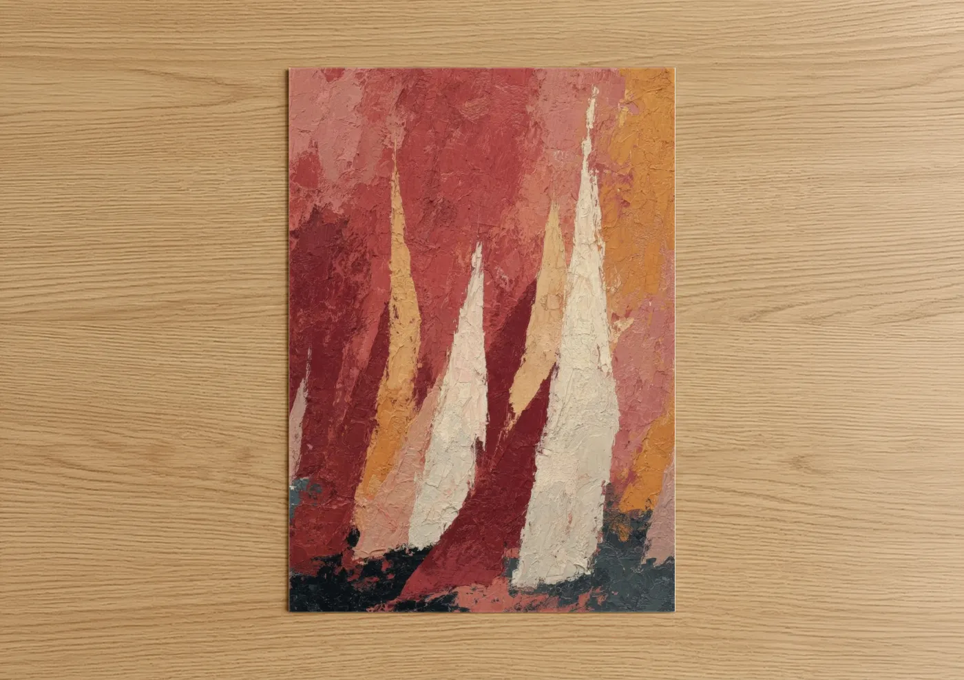 Abstract Crimson Sailboats Modern Wall Art