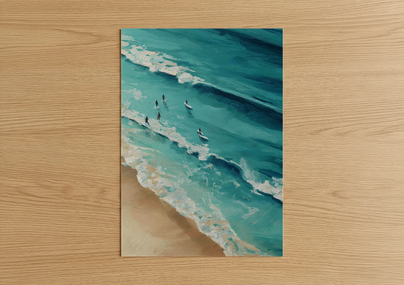 Surfers riding waves aerial beach Wall Art