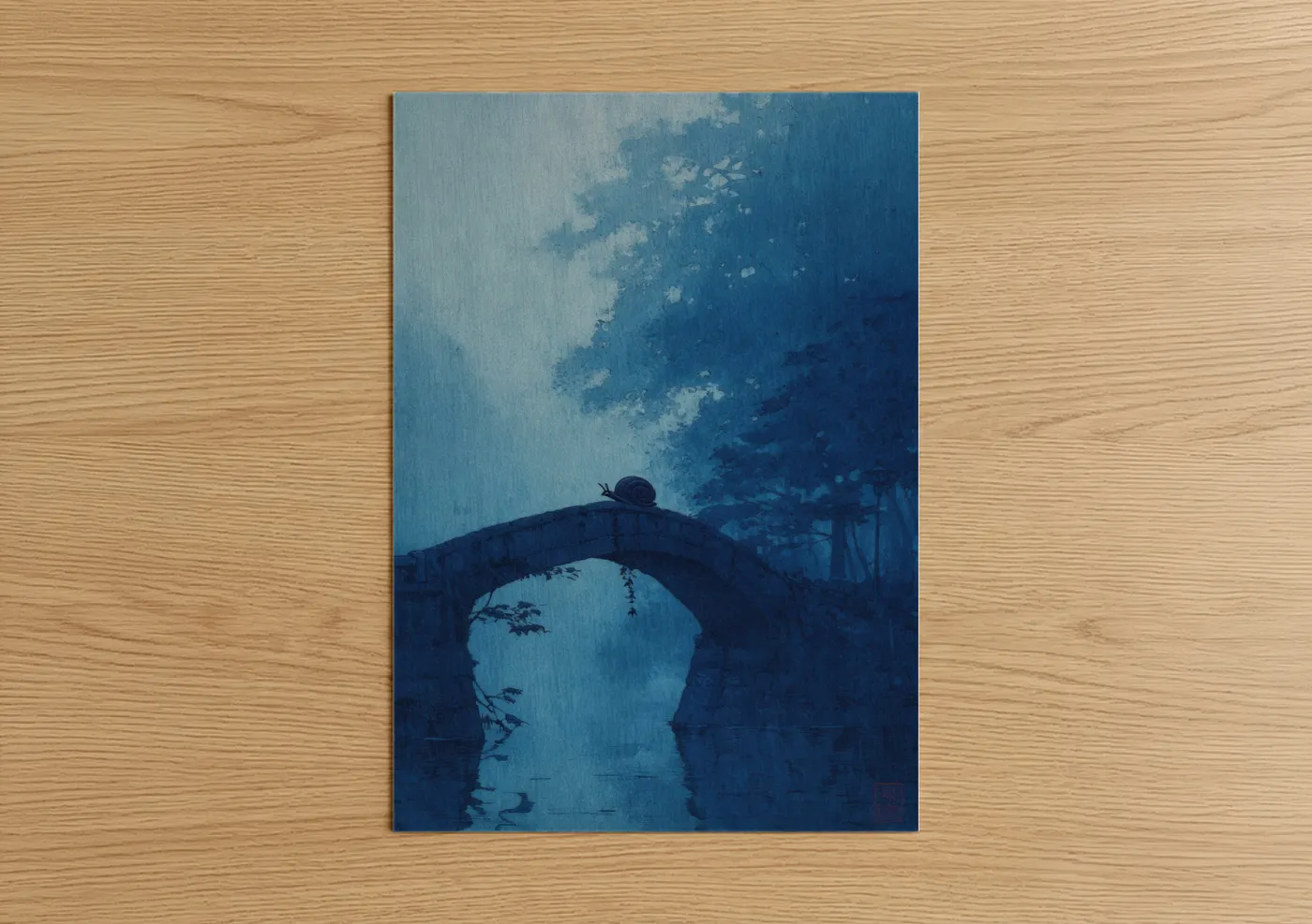 Solitary Snail Moody Bridge Illustration Wall Art