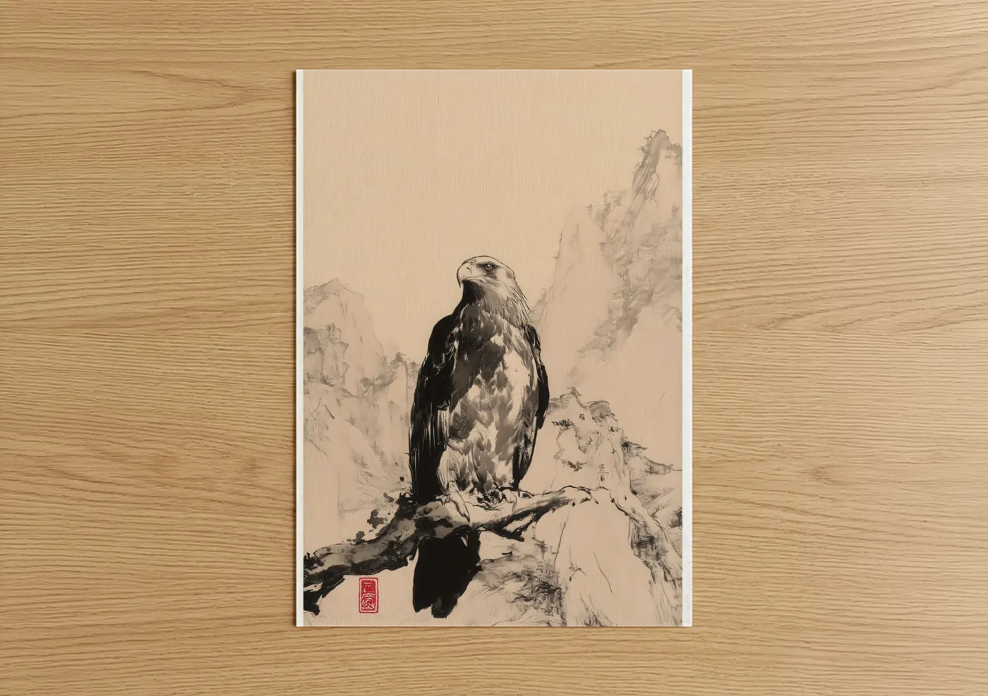 Mountain Eagle Chinese Ink Painting Wall Art