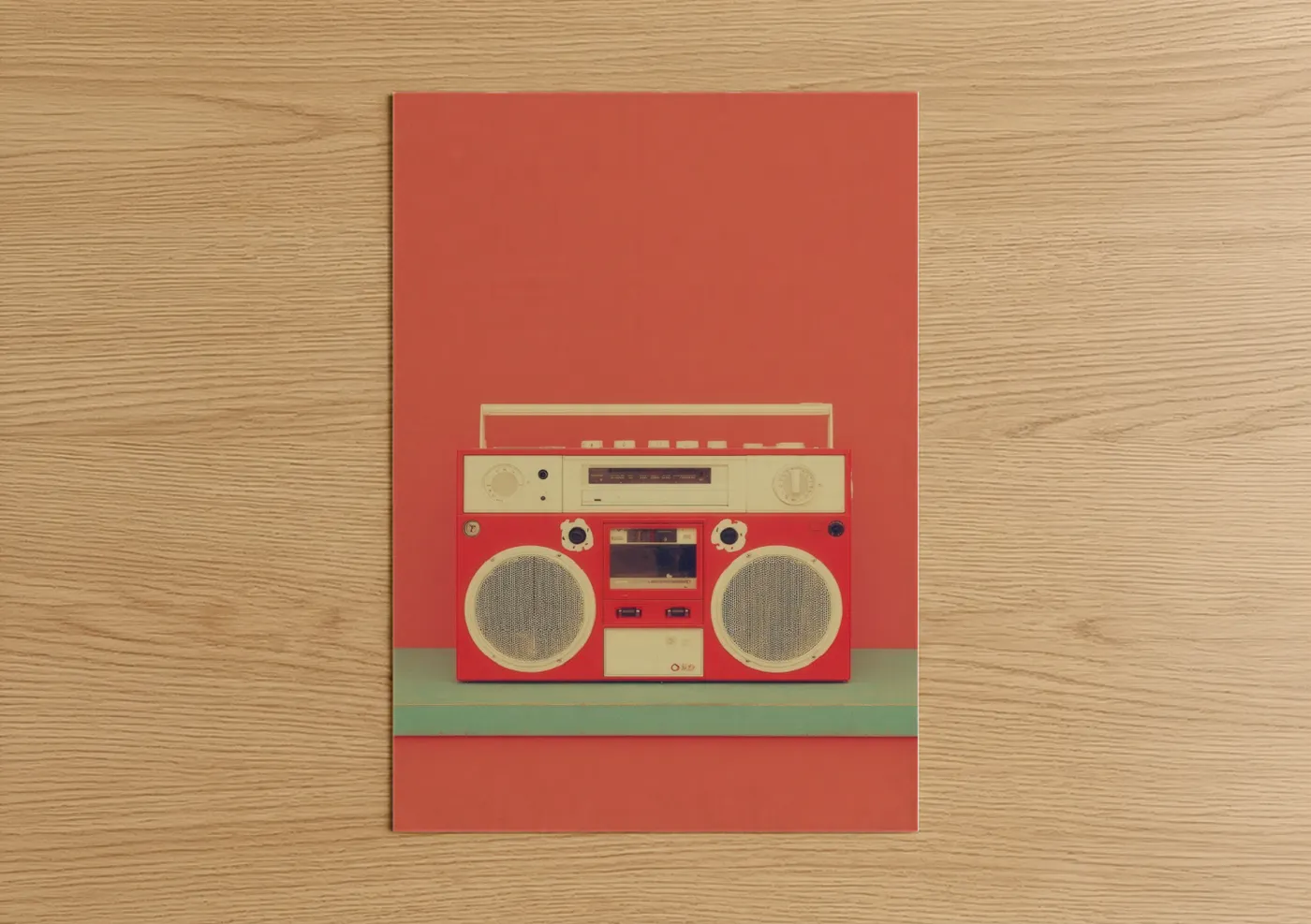 Retro Red Boombox Vintage Music Equipment Wall Art
