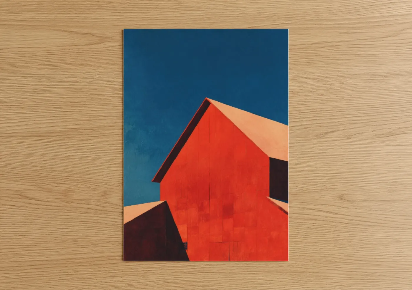 Crimson Barn Geometric Architecture Wall Art