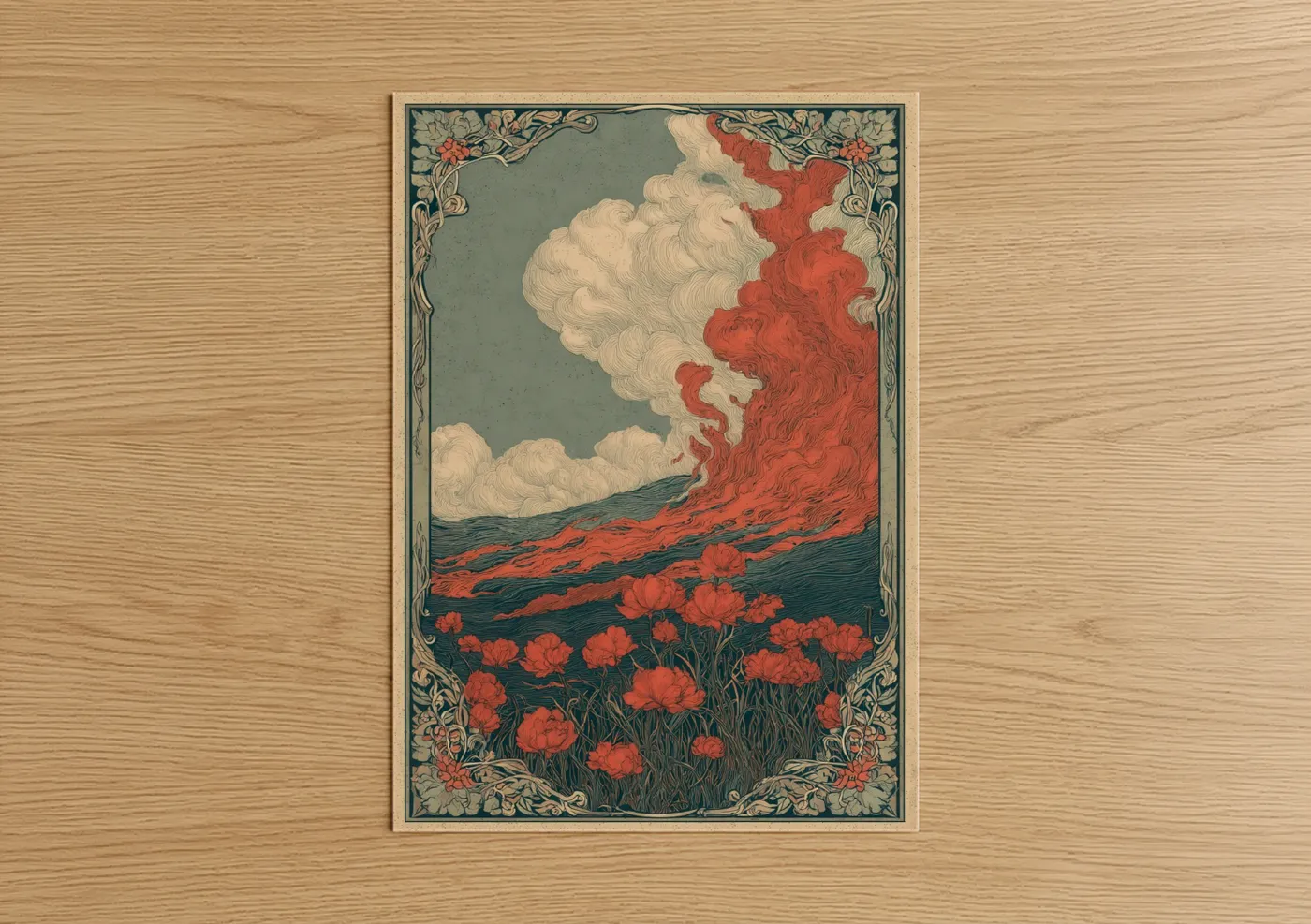 Crimson Volcano Eruption Art Deco Wall Art