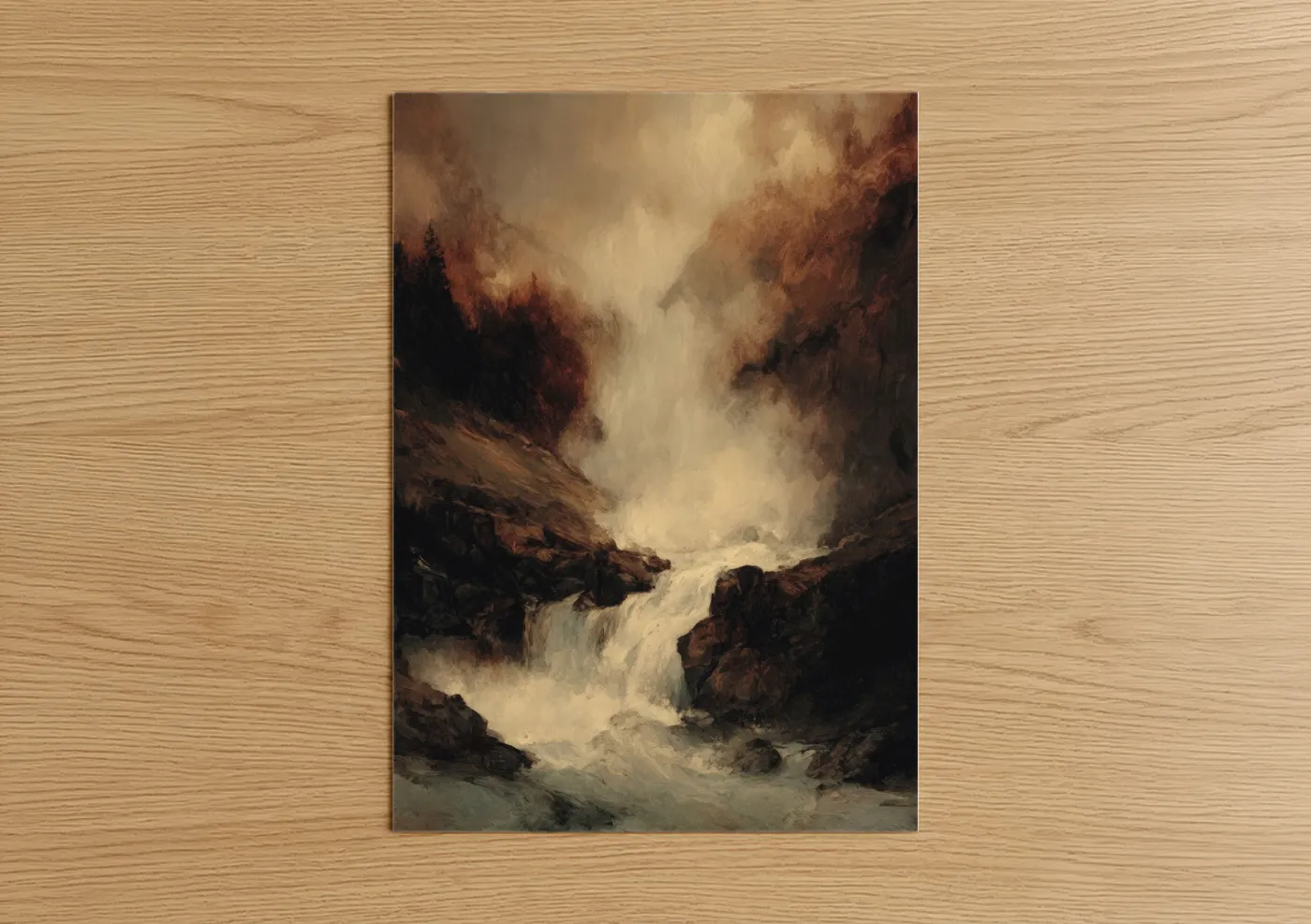 Misty Waterfall Canyon Fine Art Painting Wall Art
