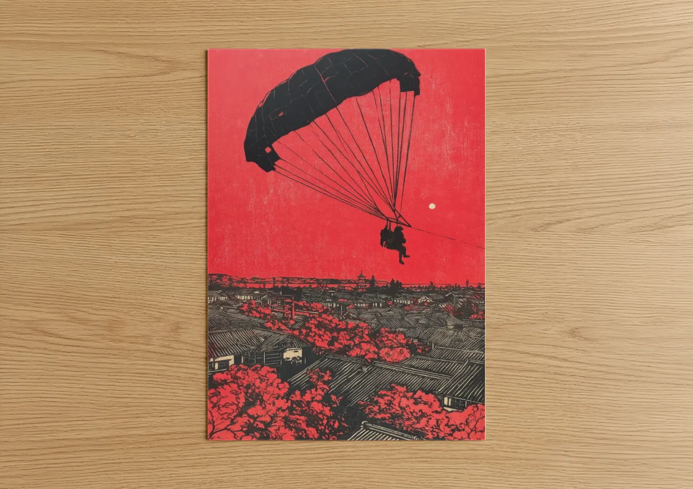Parasailing Red Sky Landscape Wall Art