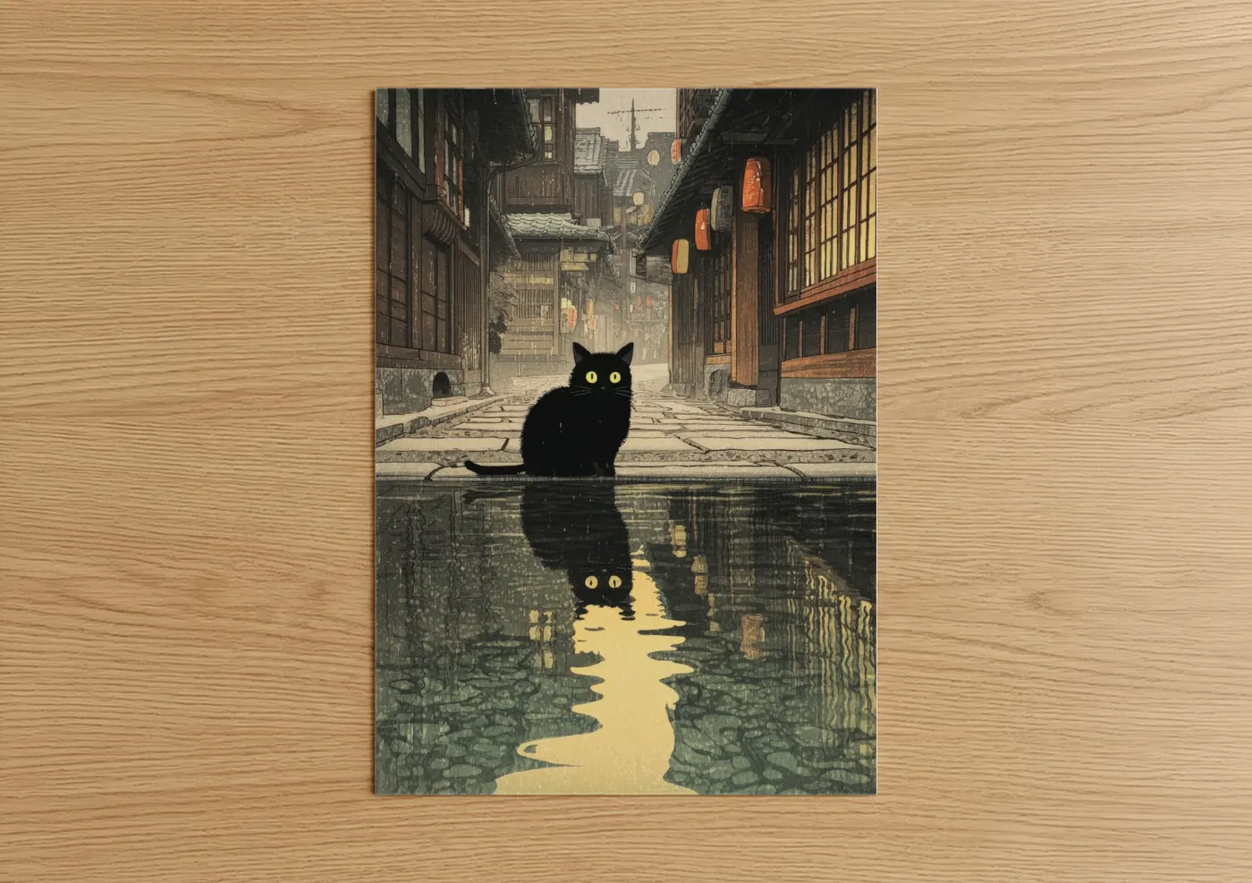 Black Cat Urban Alley Japanese Wall Art