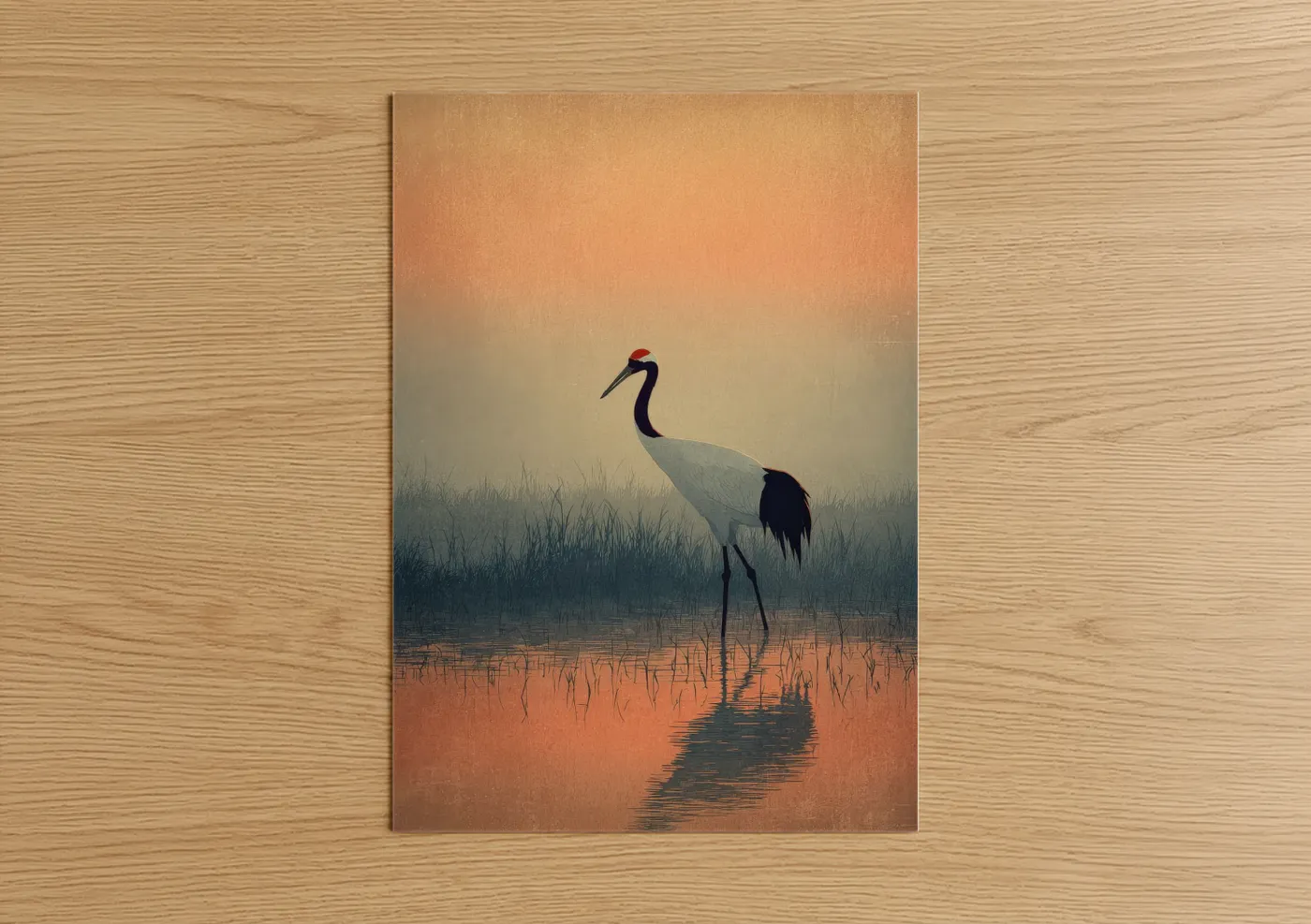 Crane Bird Sunrise Marsh Wetland Wall Art