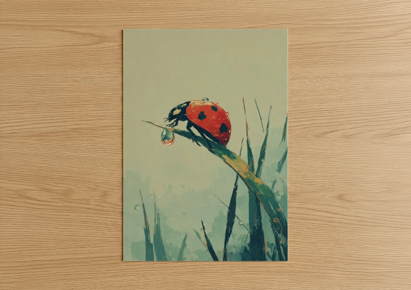 Red Ladybug Dewdrop Watercolor Wall Art