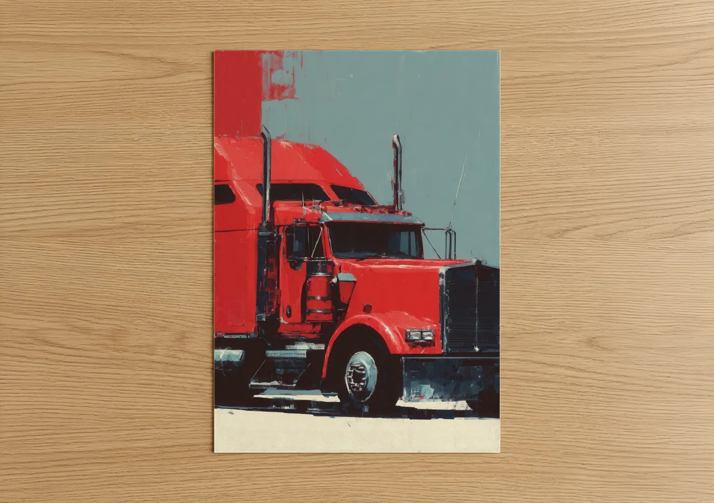 Red Semi Truck Industrial Art Print Wall Art