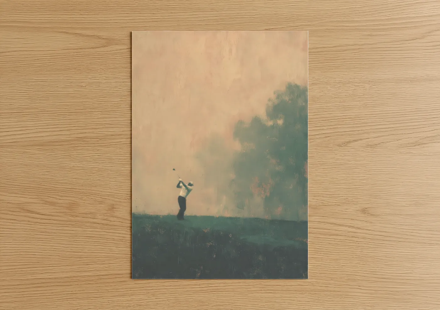 Golfer Silhouette Golden Hour Landscape Wall Art