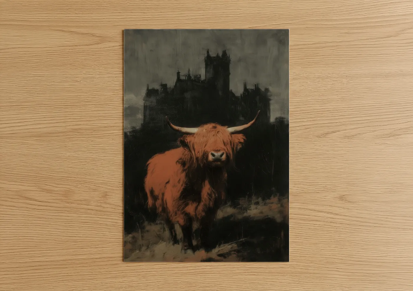 Highland Cow Castle Dark Fantasy Wall Art