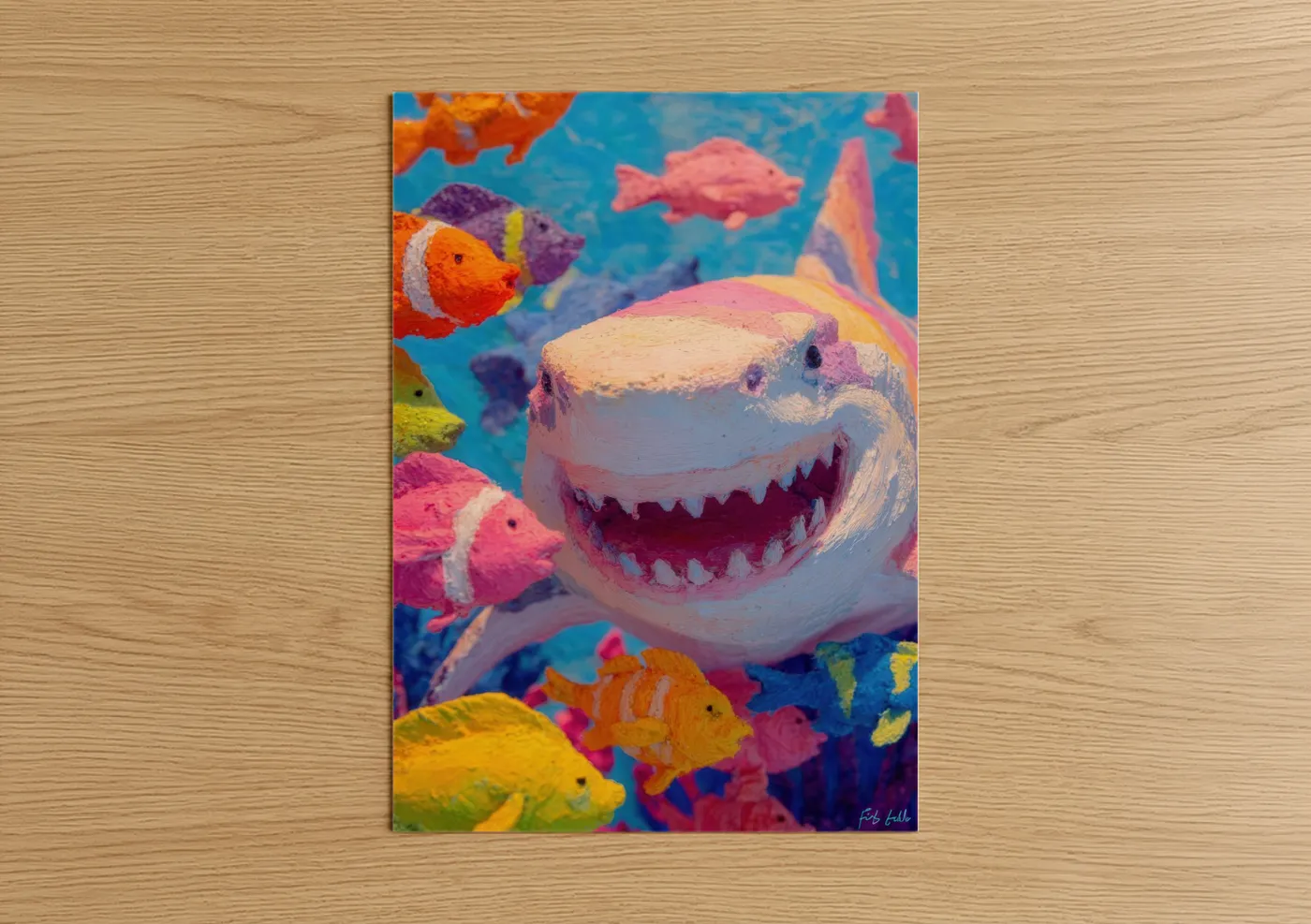 Colorful Bull Shark Playful Illustration Wall Art