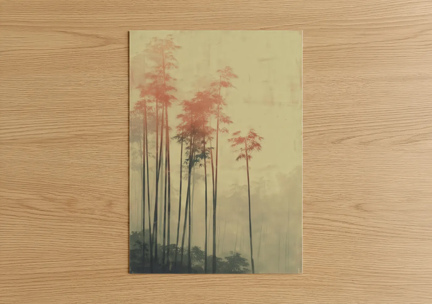 Misty Forest Landscape with Tall Trees Wall Art