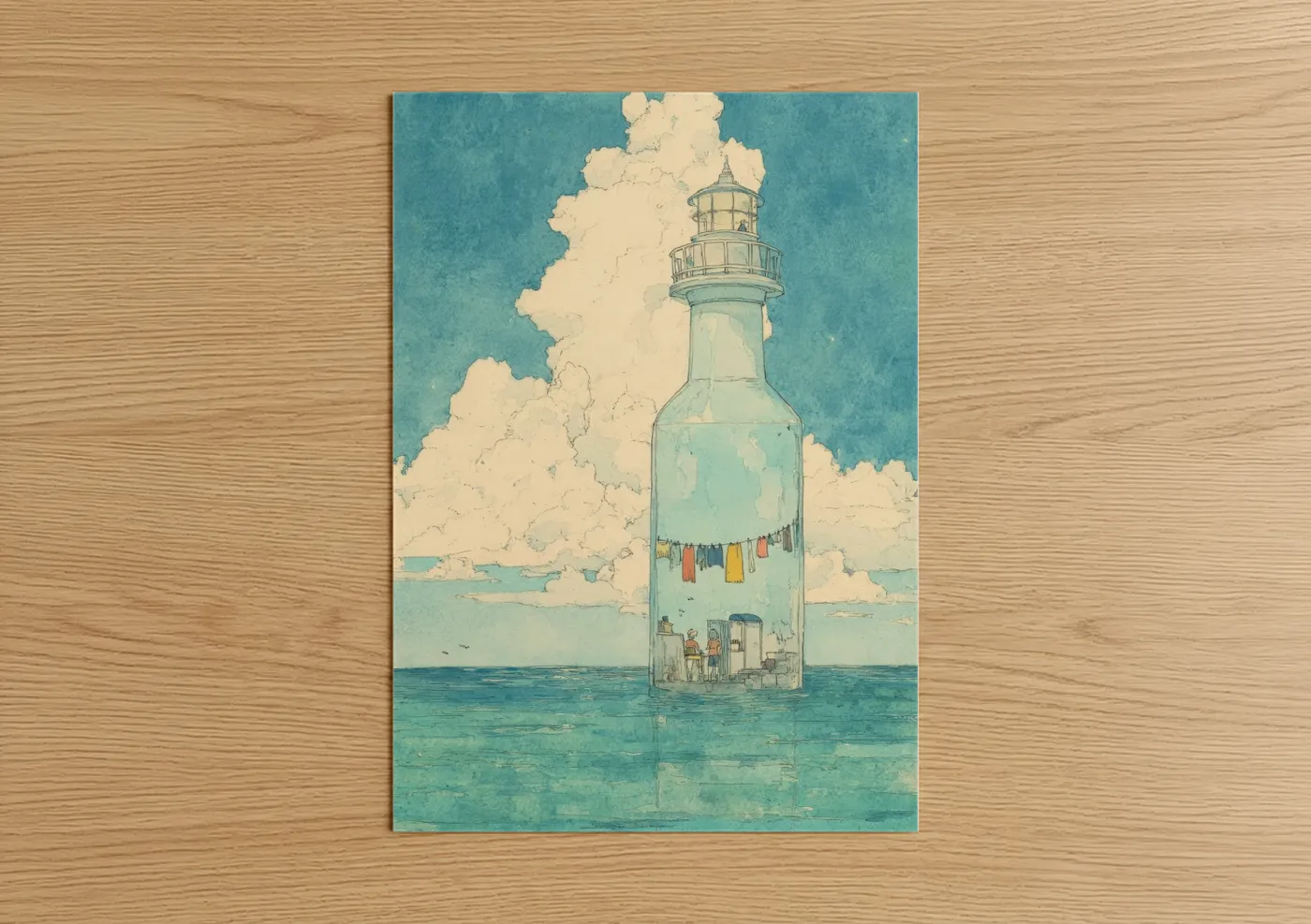 Vintage Seaside Lighthouse Illustration Wall Art