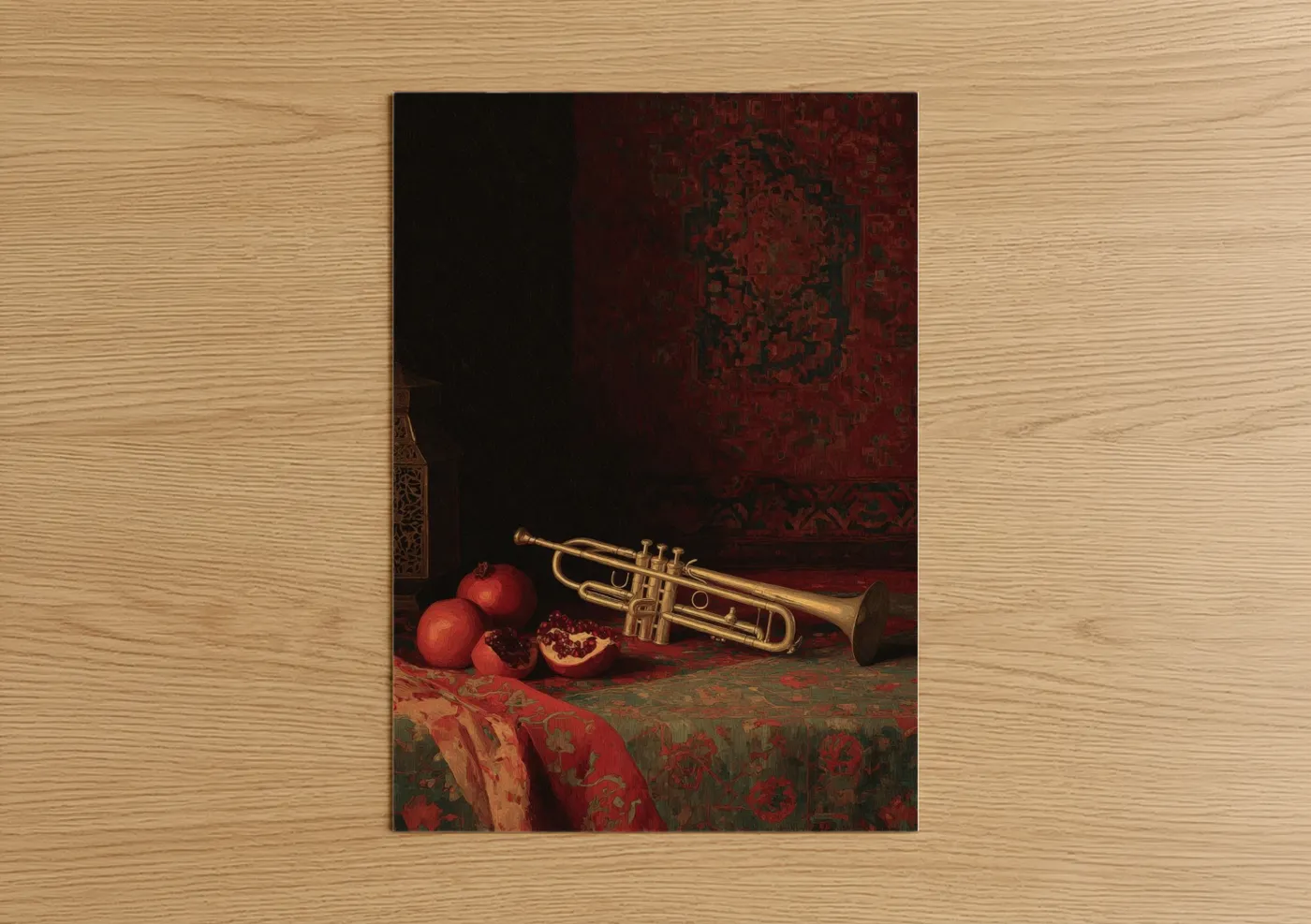 Golden Trumpet With Pomegranates Still Life Wall Art